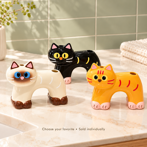 Brush Buddies – Ceramic Cat Toothbrush & Toothpaste Holder | 3 Styles