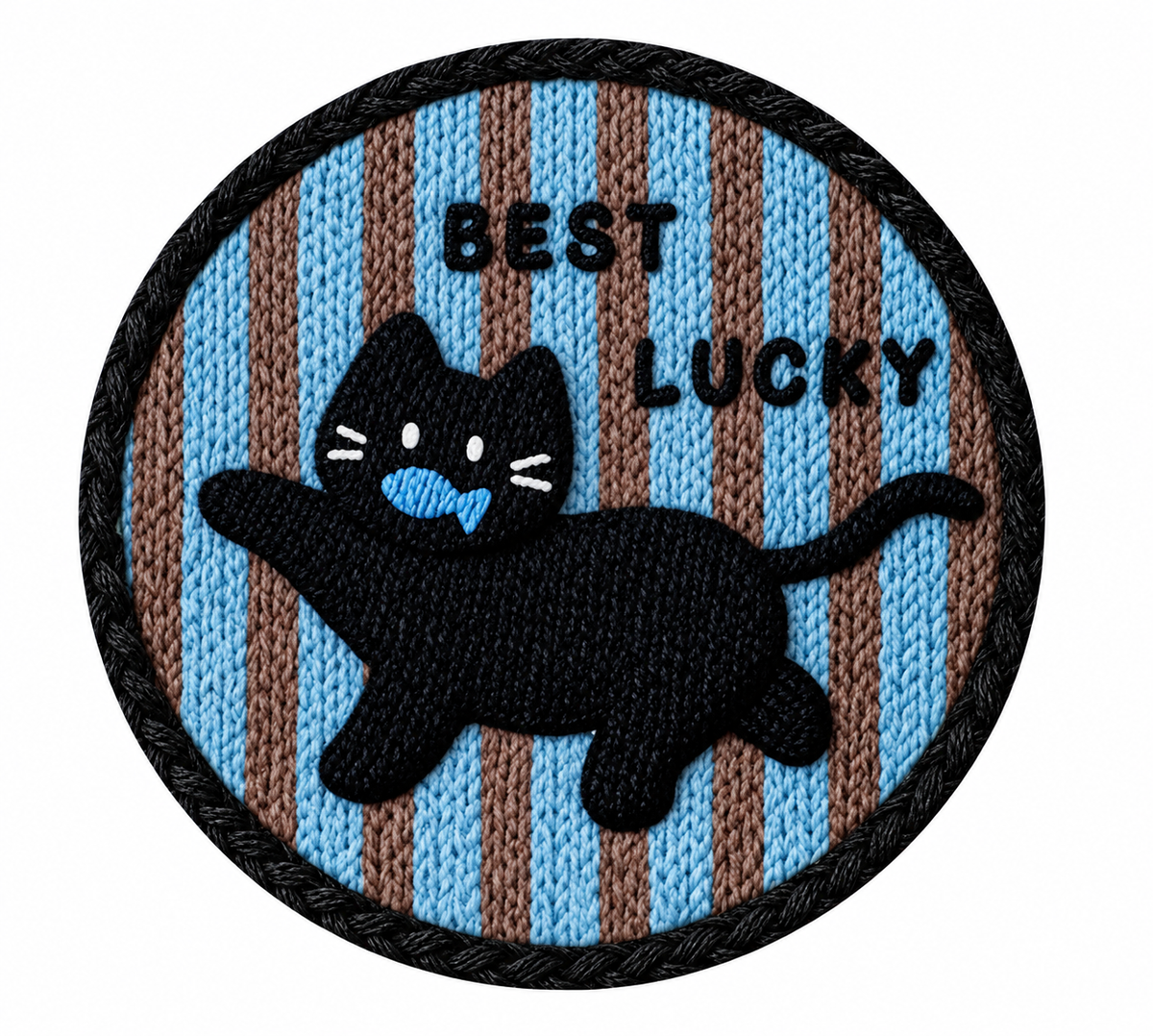 Black Cat design holding a blue fish with BEST LUCKY lettering.