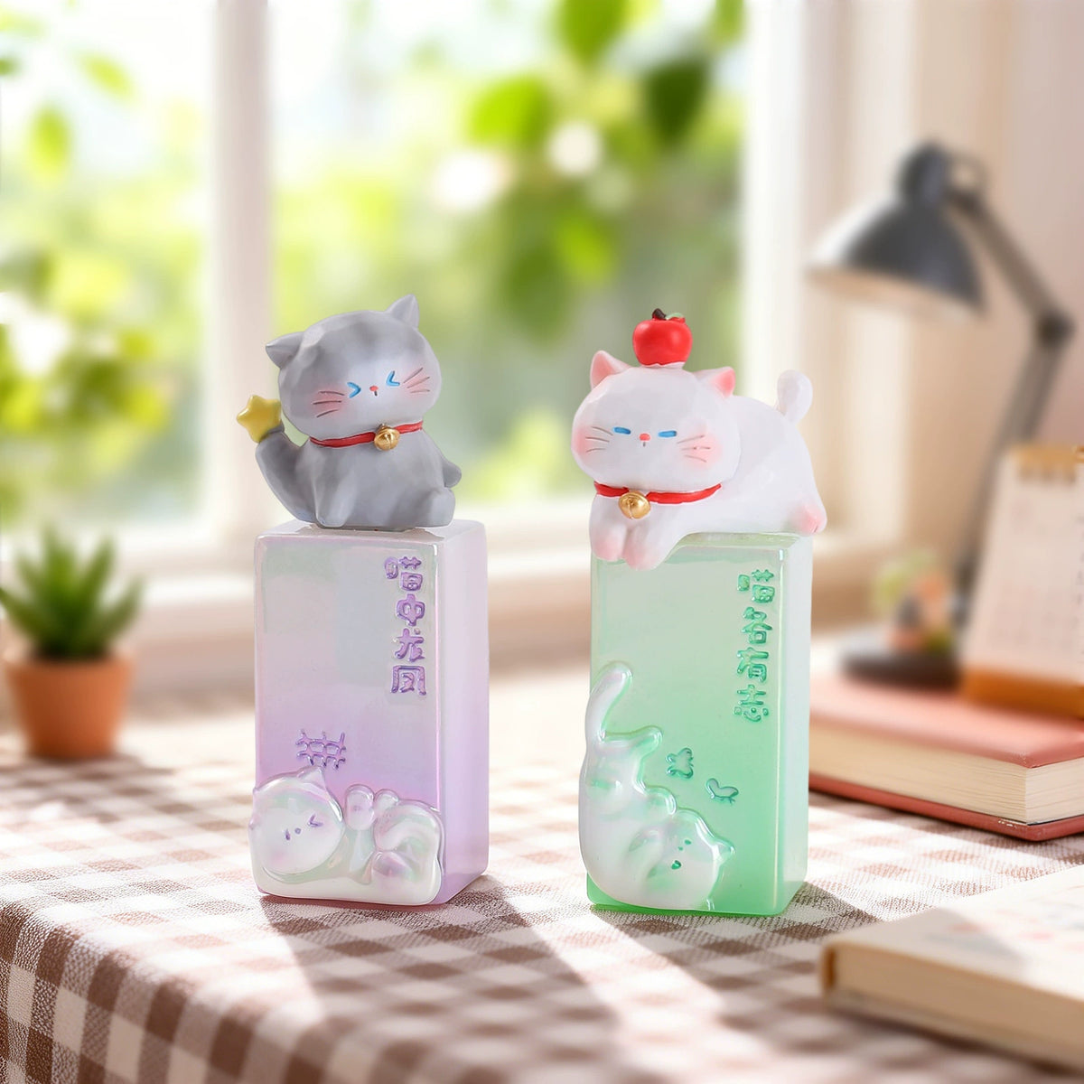 Cat Seal Stamp Blind Box – "Carefree Kittens" Resin Stamp Figures with Ink Pad, 8 Designs + Secret