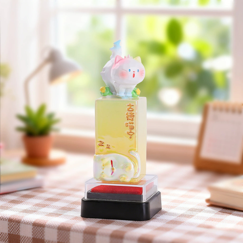 Cat Seal Stamp Blind Box – "Carefree Kittens" Resin Stamp Figures with Ink Pad, 8 Designs + Secret