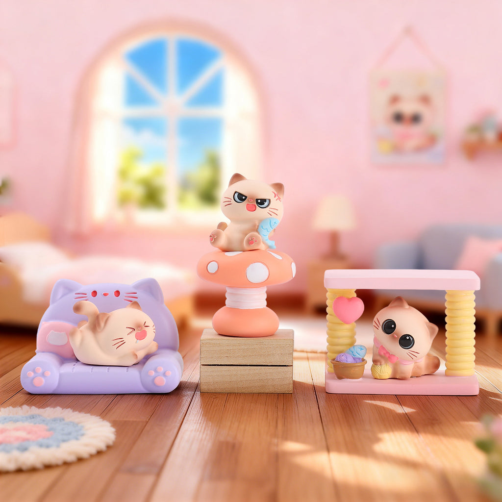 Meow Meow World Blind Box – Cat & Mini Scene Figures, 6 Designs + Secret (1/24)