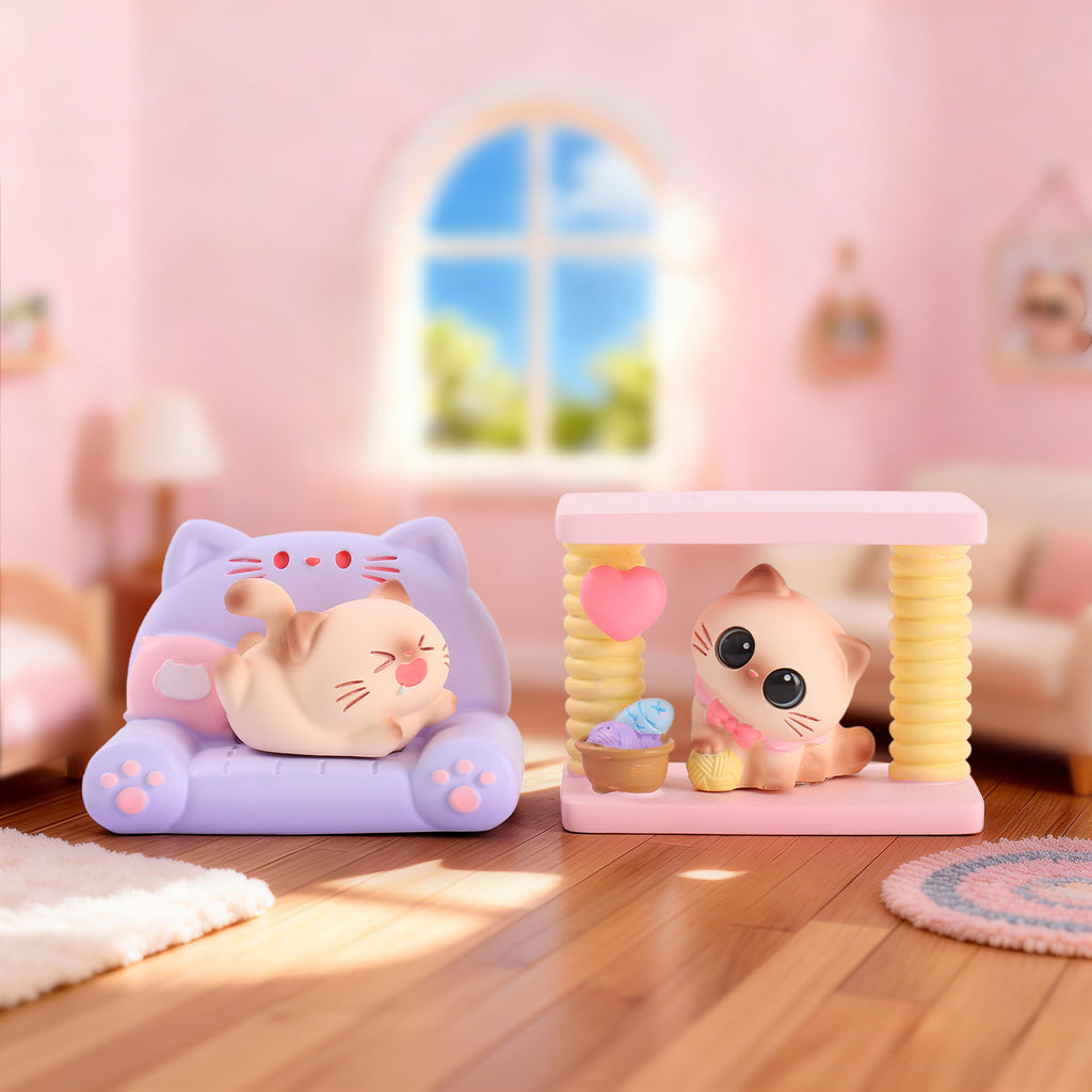 Meow Meow World Blind Box – Cat & Mini Scene Figures, 6 Designs + Secret (1/24)