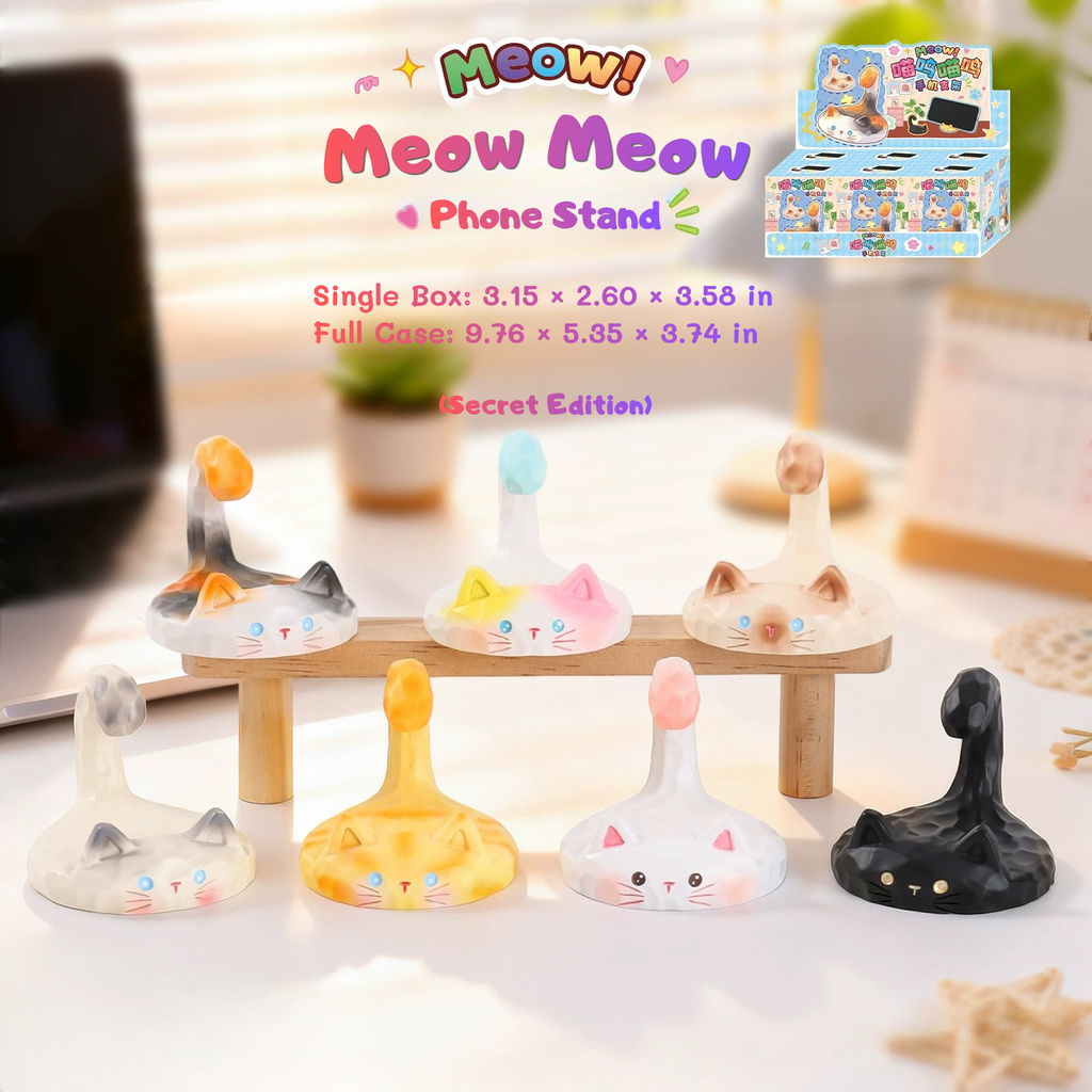 Meow Meow Phone Stand Blind Box – Melted Cat Phone Holder Figures, 6 Designs + Secret (1/24)