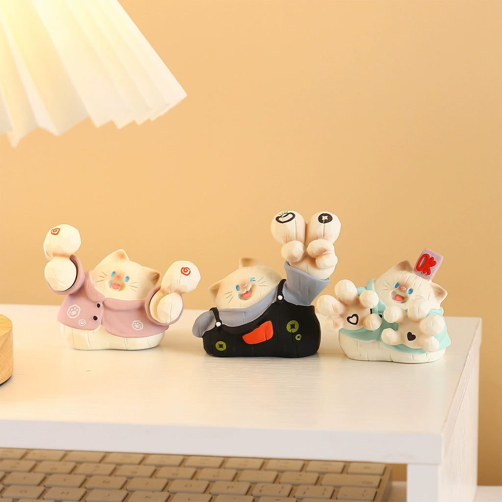 Cheerful Kitty Blind Box – Cute Resin Cat Figurines(1 Box / Full Set)