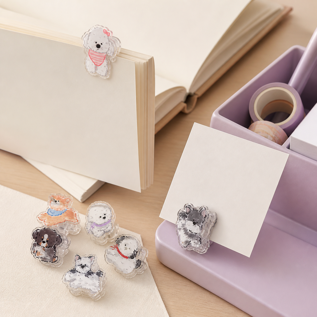 Cute Puppy Double-Sided Clips – Set of 8 Acrylic Note & Snack Clips