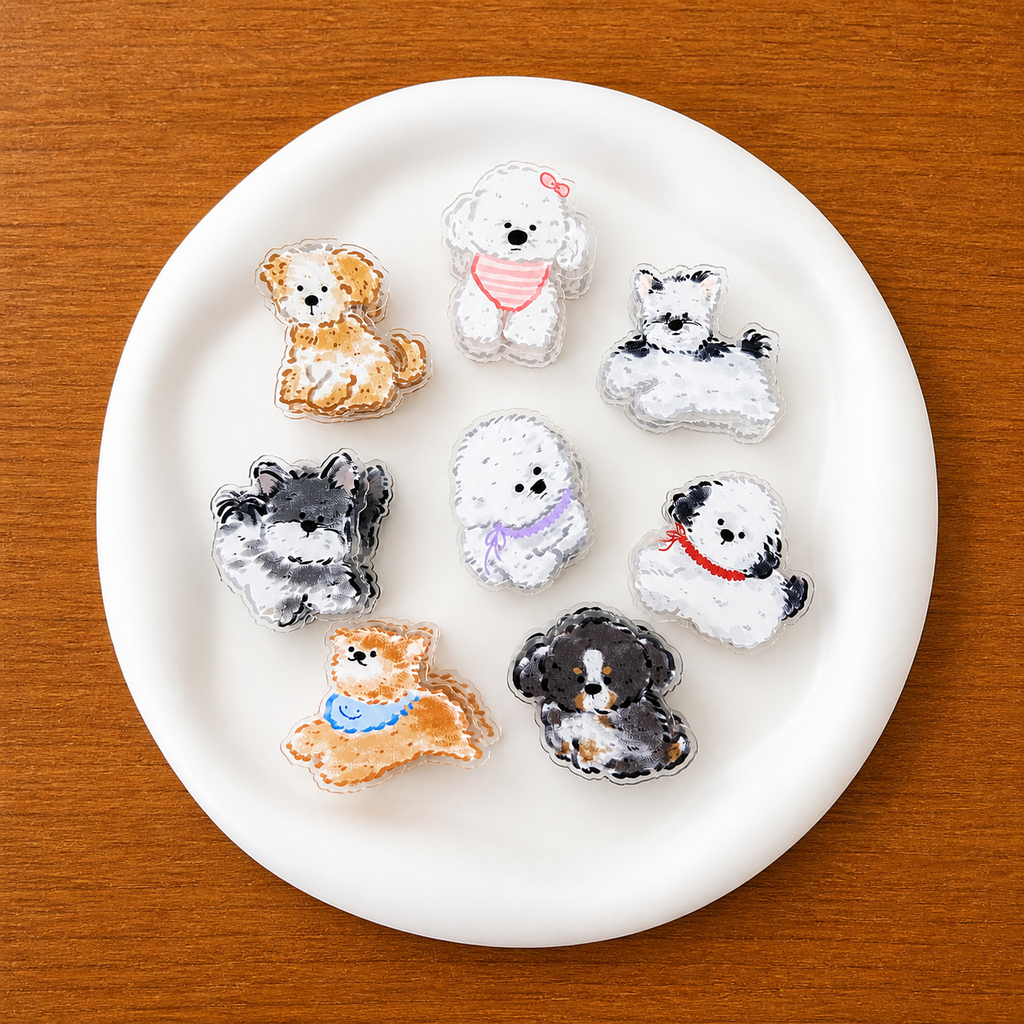 Cute Puppy Double-Sided Clips – Set of 8 Acrylic Note & Snack Clips
