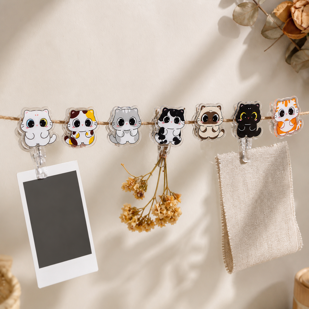 Cute Big-Eyed Cat Double-Sided Clips – Set of 7 Acrylic Note & Snack Clips