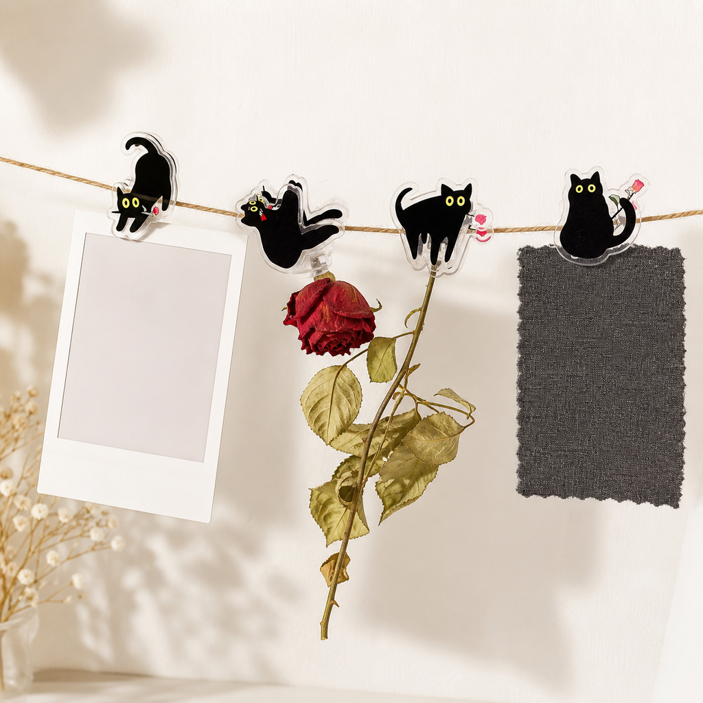 Black Cat Silhouette Double-Sided Clips – Set of 4 Acrylic Note & Snack Clips