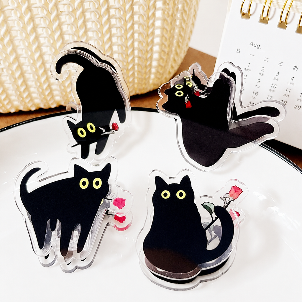 Black Cat Silhouette Double-Sided Clips – Set of 4 Acrylic Note & Snack Clips