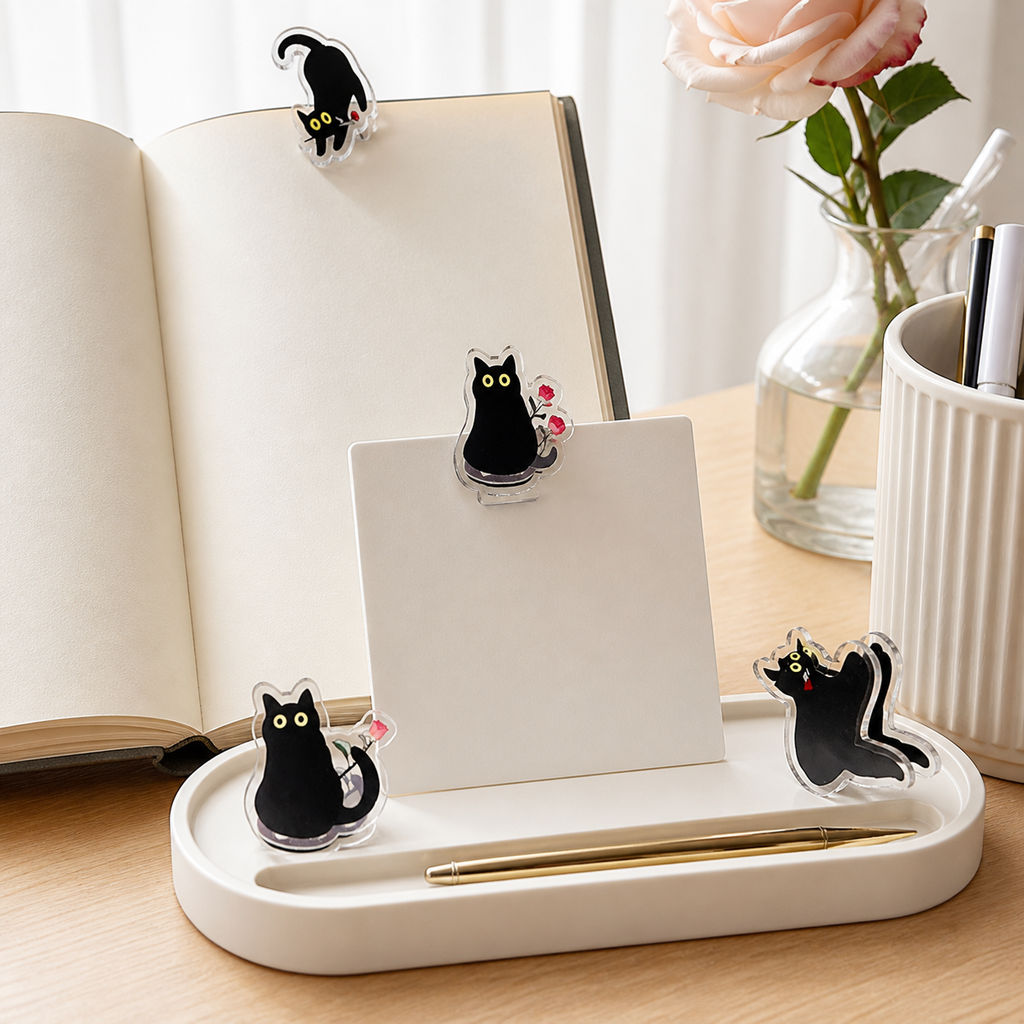 Black Cat Silhouette Double-Sided Clips – Set of 4 Acrylic Note & Snack Clips