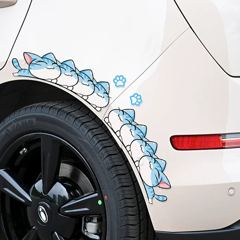 Cute Cat Car Decal – Scratch Cover Sticker for Car Body, Bumper & Fender, Waterproof, 3 Sizes & 4 Colors