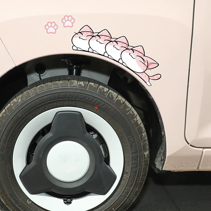 Cute Cat Car Decal – Scratch Cover Sticker for Car Body, Bumper & Fender, Waterproof, 3 Sizes & 4 Colors
