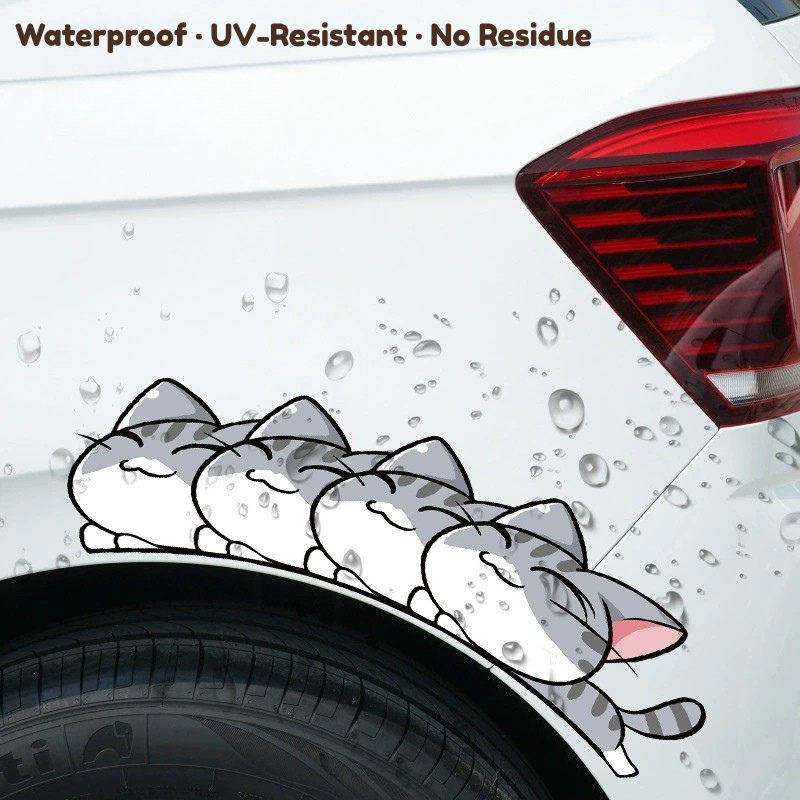Cute Cat Car Decal – Scratch Cover Sticker for Car Body, Bumper & Fender, Waterproof, 3 Sizes & 4 Colors