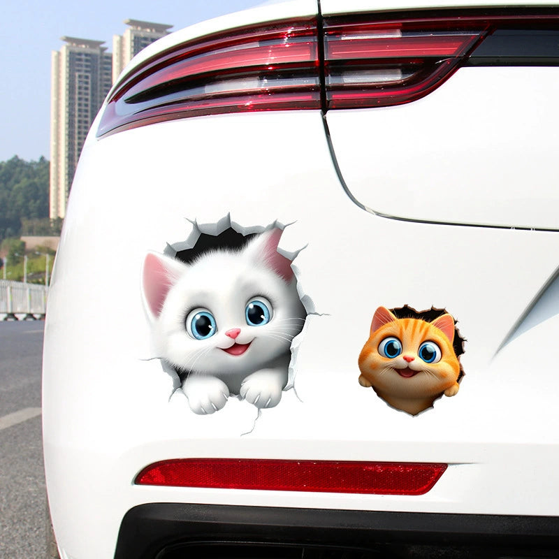 3D Cat Car Decal – Peeking Kitten Scratch Cover Sticker for Bumper & Car Body, Waterproof, 6 Styles & 3 Sizes