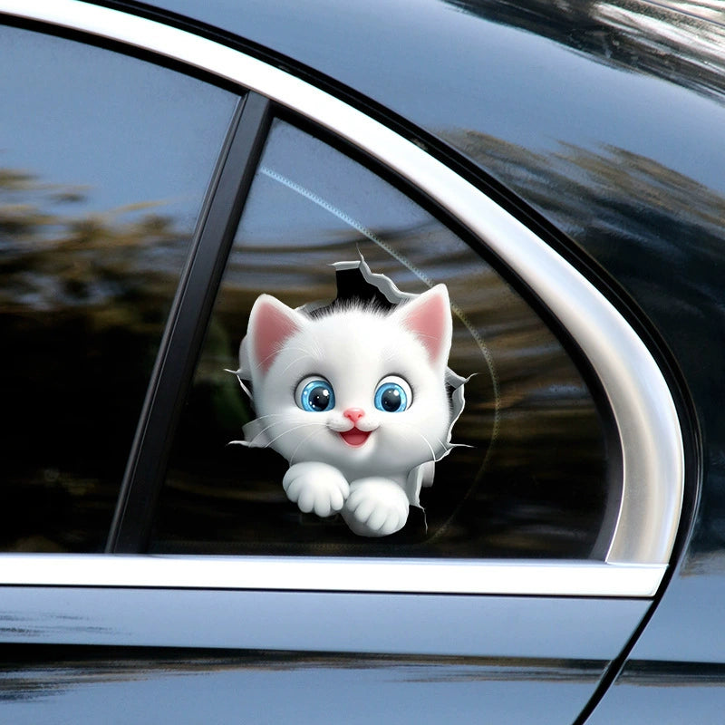 3D Cat Car Decal – Peeking Kitten Scratch Cover Sticker for Bumper & Car Body, Waterproof, 6 Styles & 3 Sizes