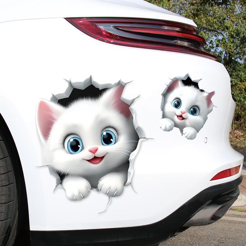 3D Cat Car Decal – Peeking Kitten Scratch Cover Sticker for Bumper & Car Body, Waterproof, 6 Styles & 3 Sizes