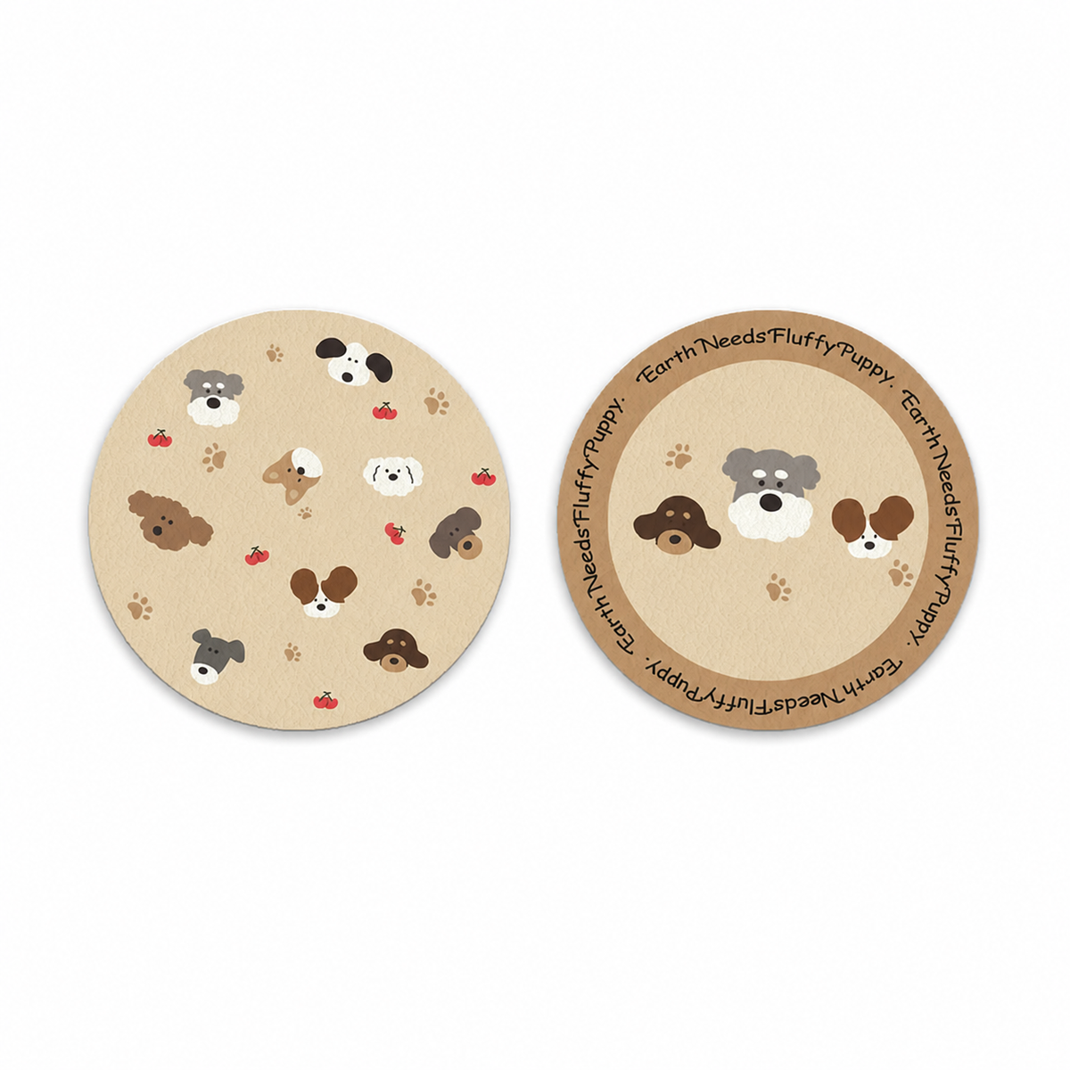 Puppy Family Leather Car Coasters, Set of 2
