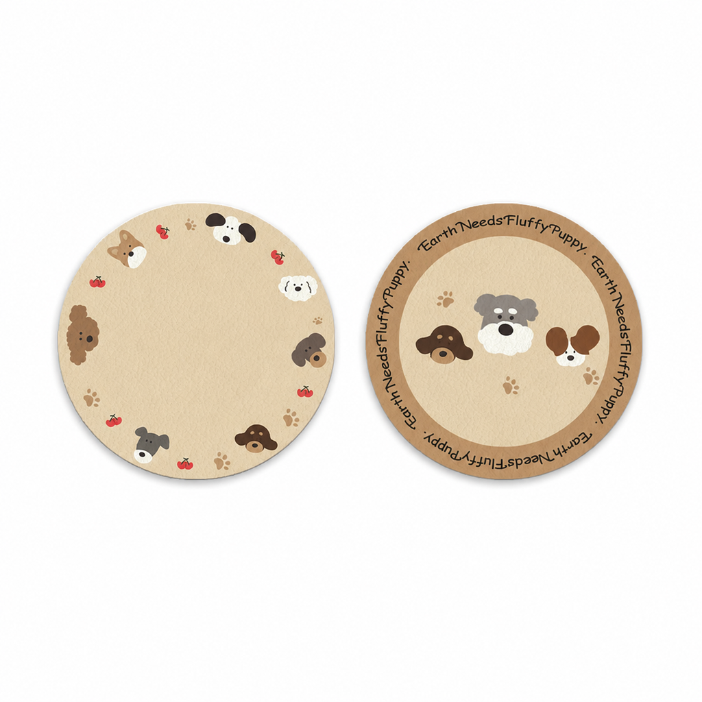 Puppy Family Leather Car Coasters, Set of 2