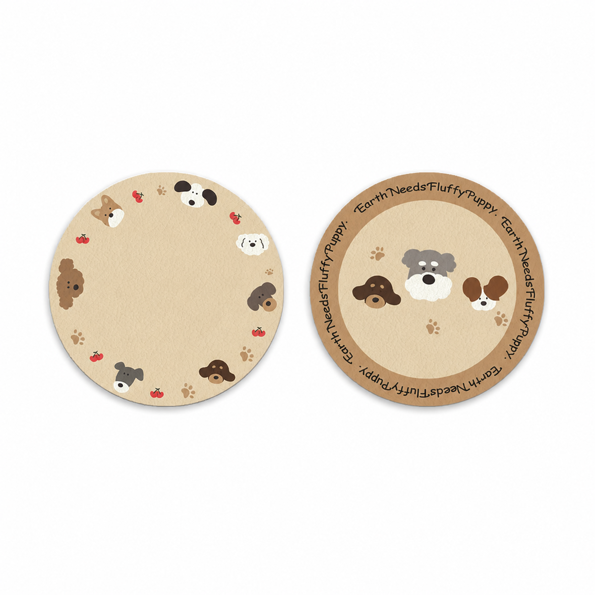 Puppy Family Leather Car Coasters, Set of 2