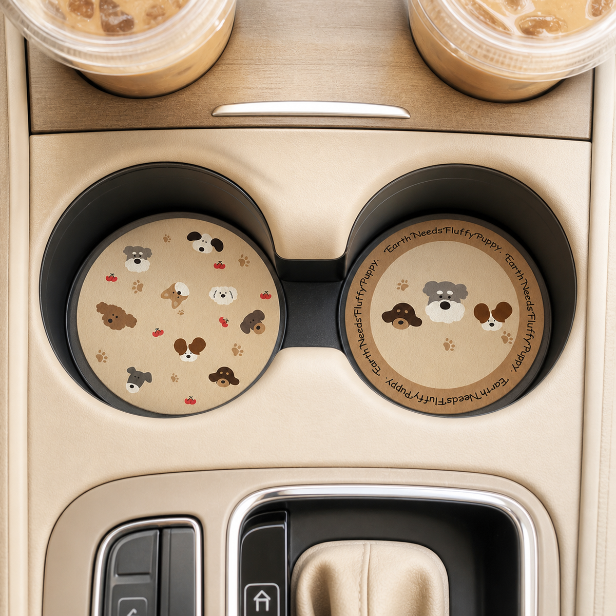 Puppy Family Leather Car Coasters, Set of 2