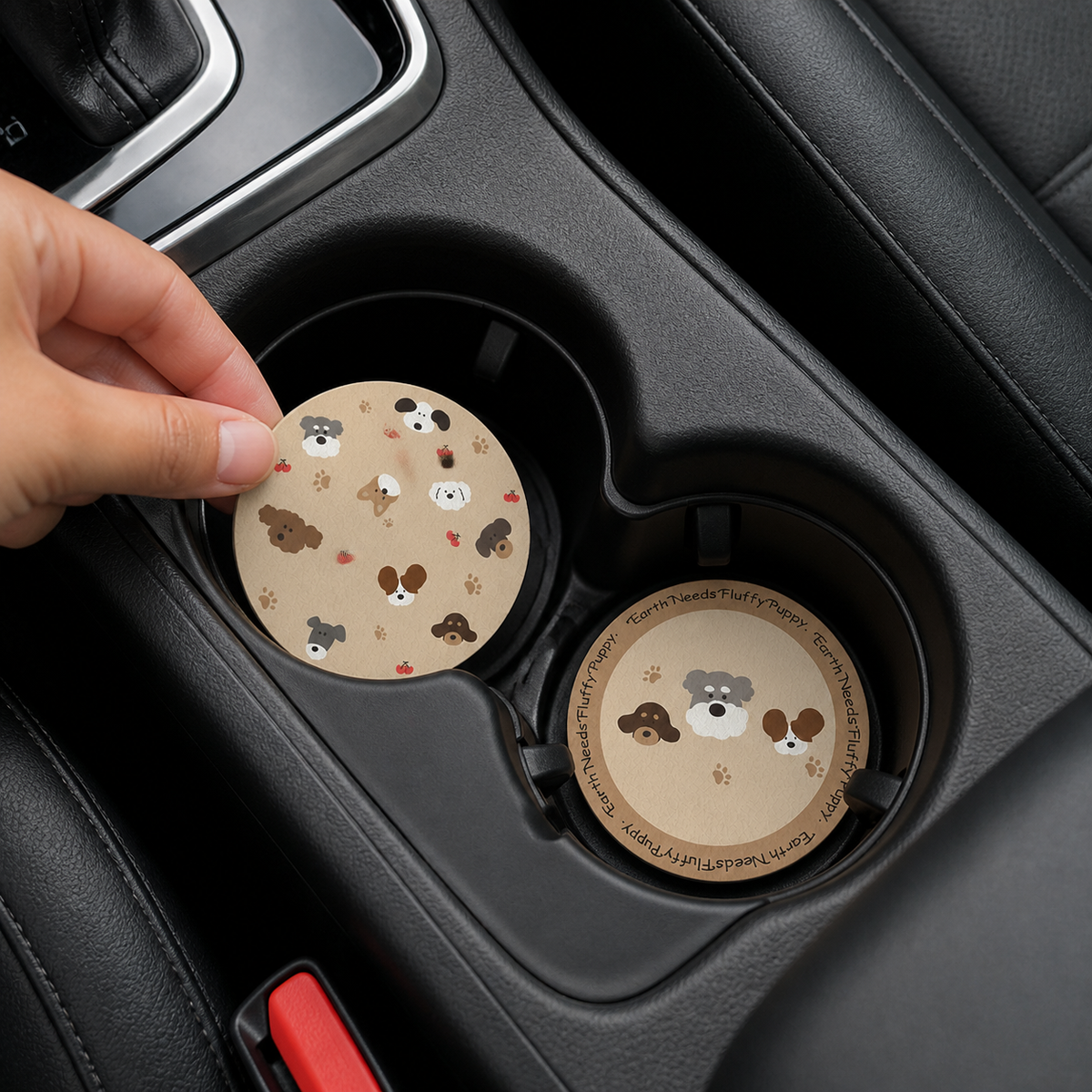Puppy Family Leather Car Coasters, Set of 2