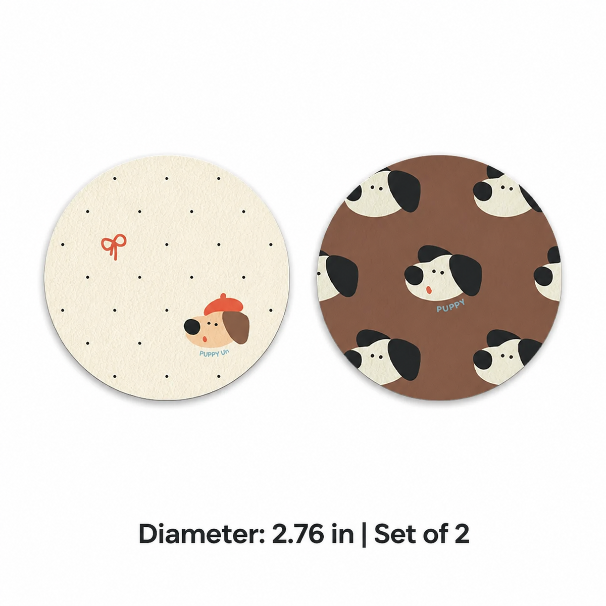 Beret Puppy Leather Car Coaster, set of 2