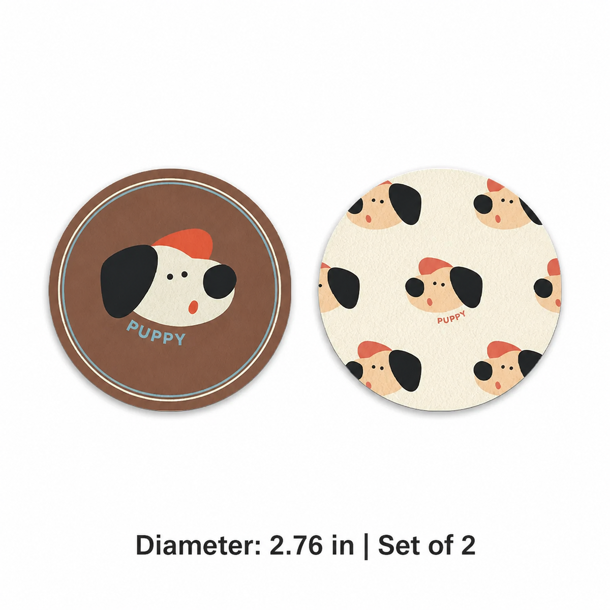 Beret Puppy Leather Car Coaster, set of 2