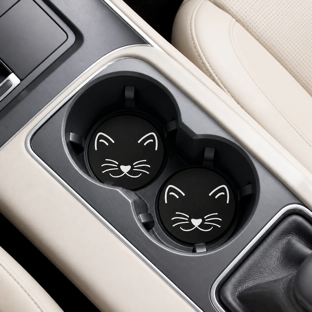 Minimalist Cat Face Leather Car Coaster - Set 2