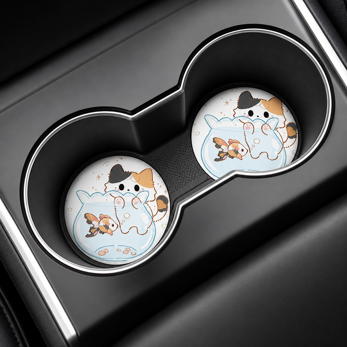 Calico Cat Adventures Leather Car Coaster - Set of 2