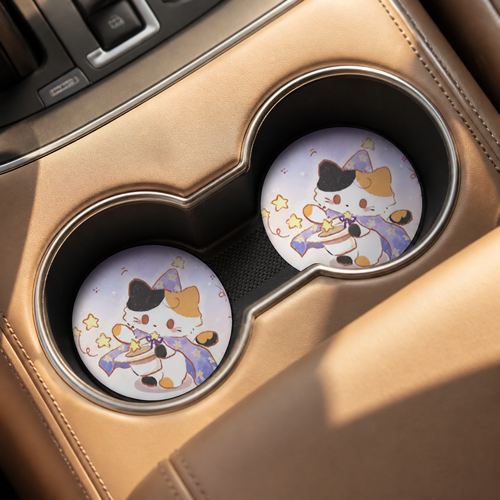 Calico Cat Adventures Leather Car Coaster - Set of 2