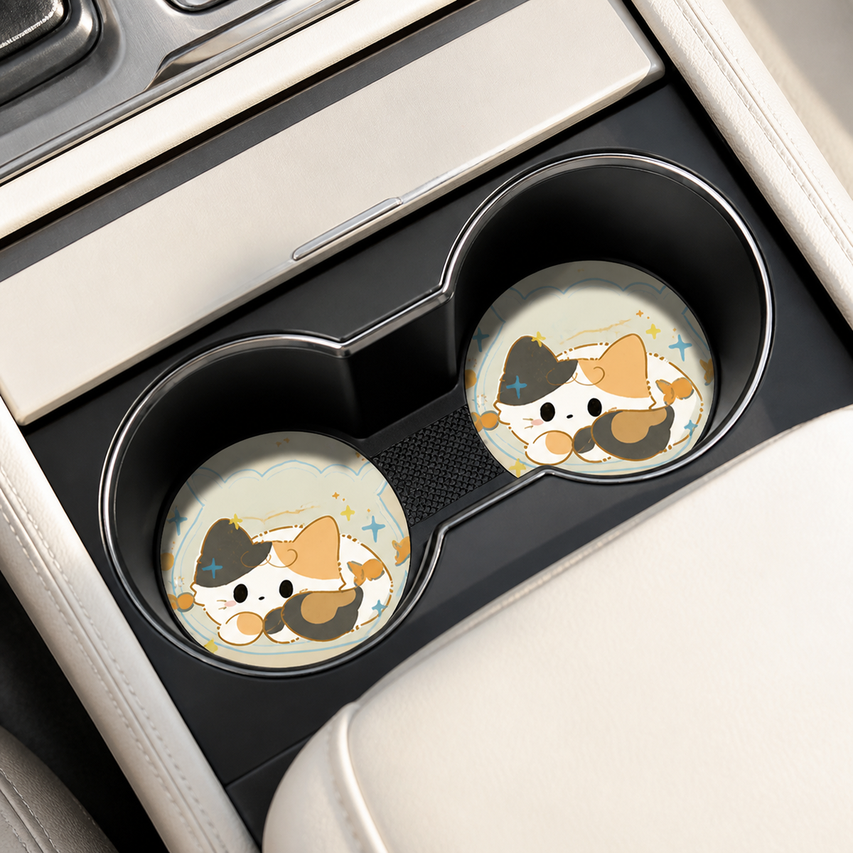 Calico Cat Adventures Leather Car Coaster - Set of 2