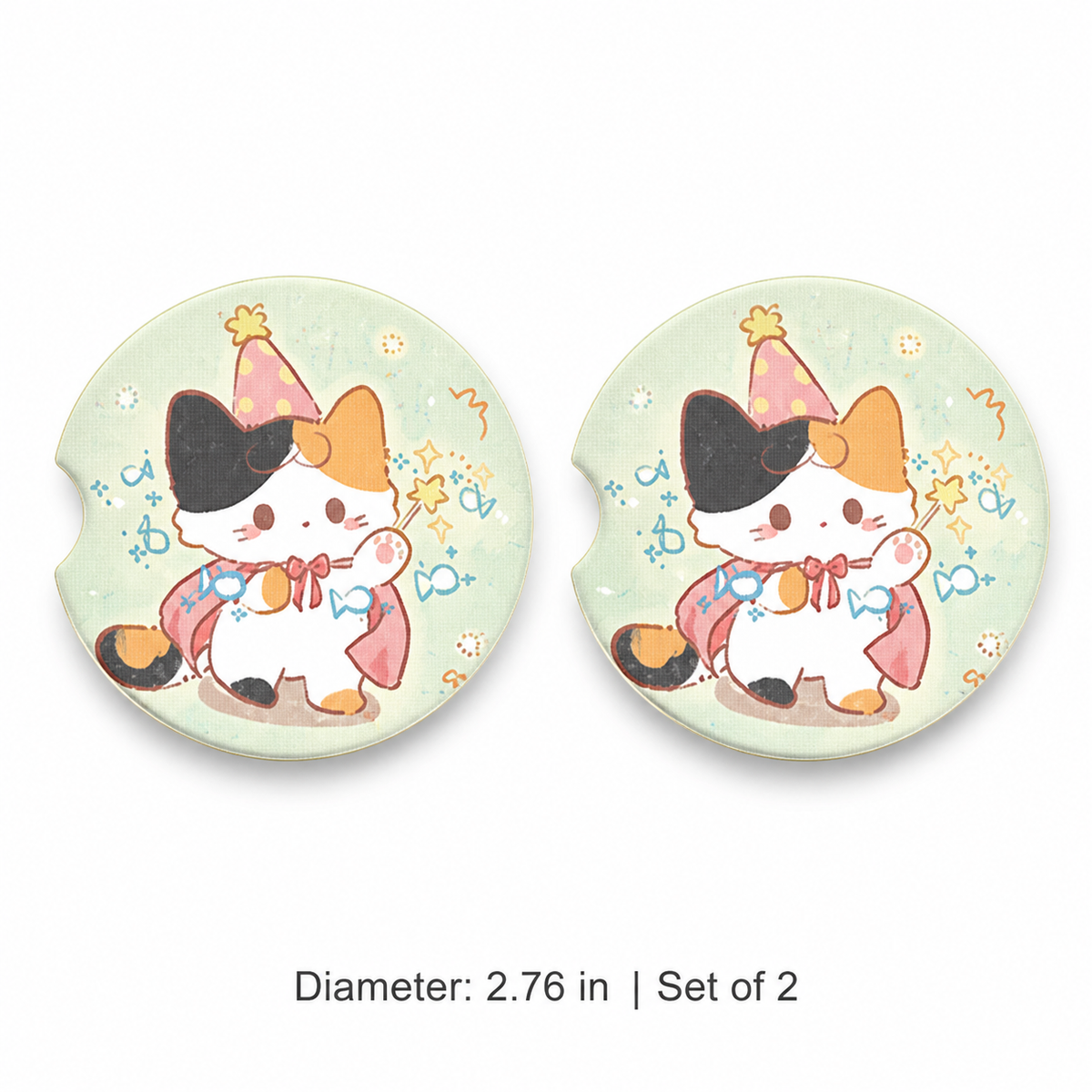 Calico Cat Adventures Leather Car Coaster - Set of 2