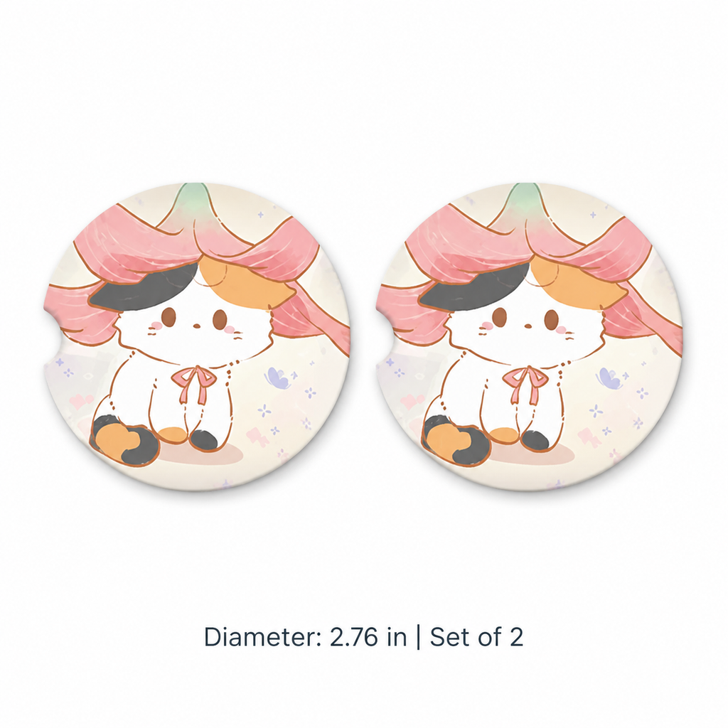 Calico Cat Adventures Leather Car Coaster - Set of 2
