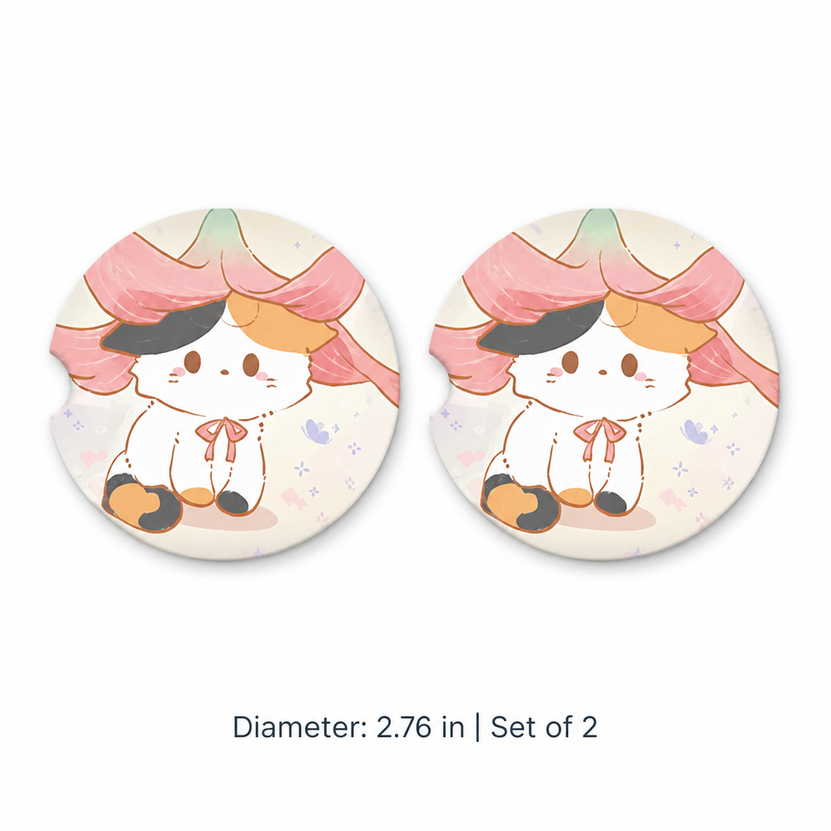 Calico Cat Adventures Leather Car Coaster - Set of 2