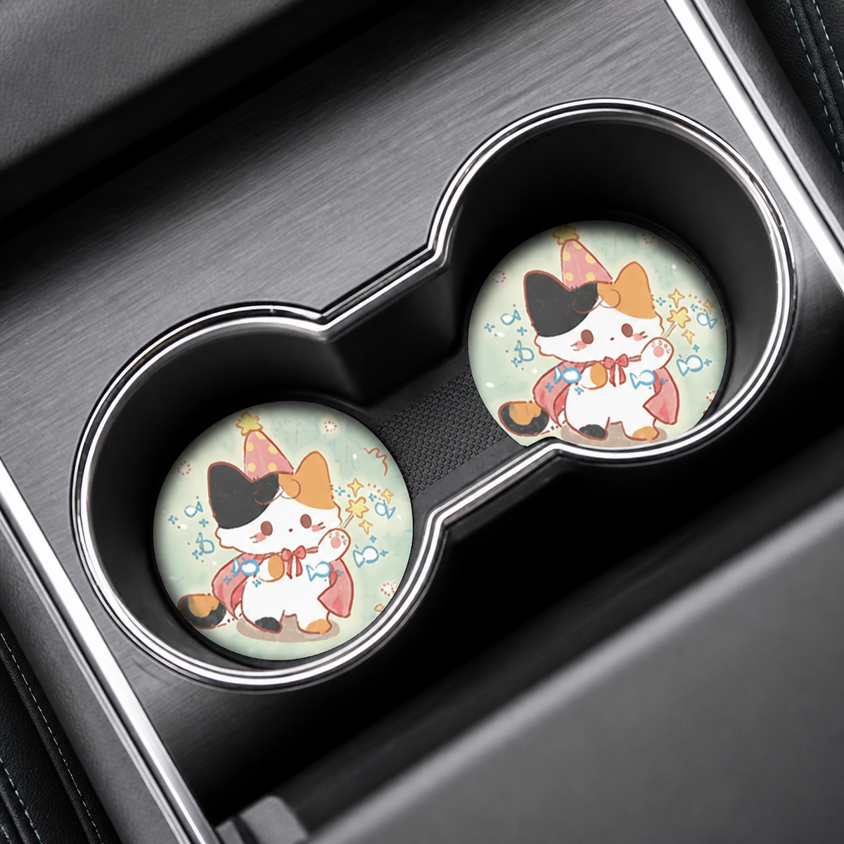 Calico Cat Adventures Leather Car Coaster - Set of 2