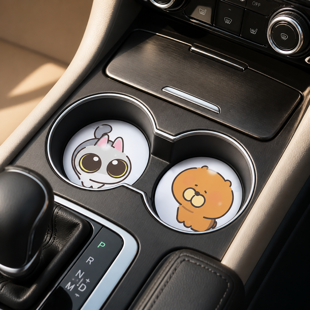 Bubbly Buddies Leather Car Coasters, Set of 2