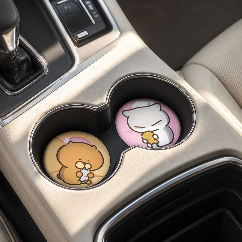 Bubbly Buddies Leather Car Coasters, Set of 2