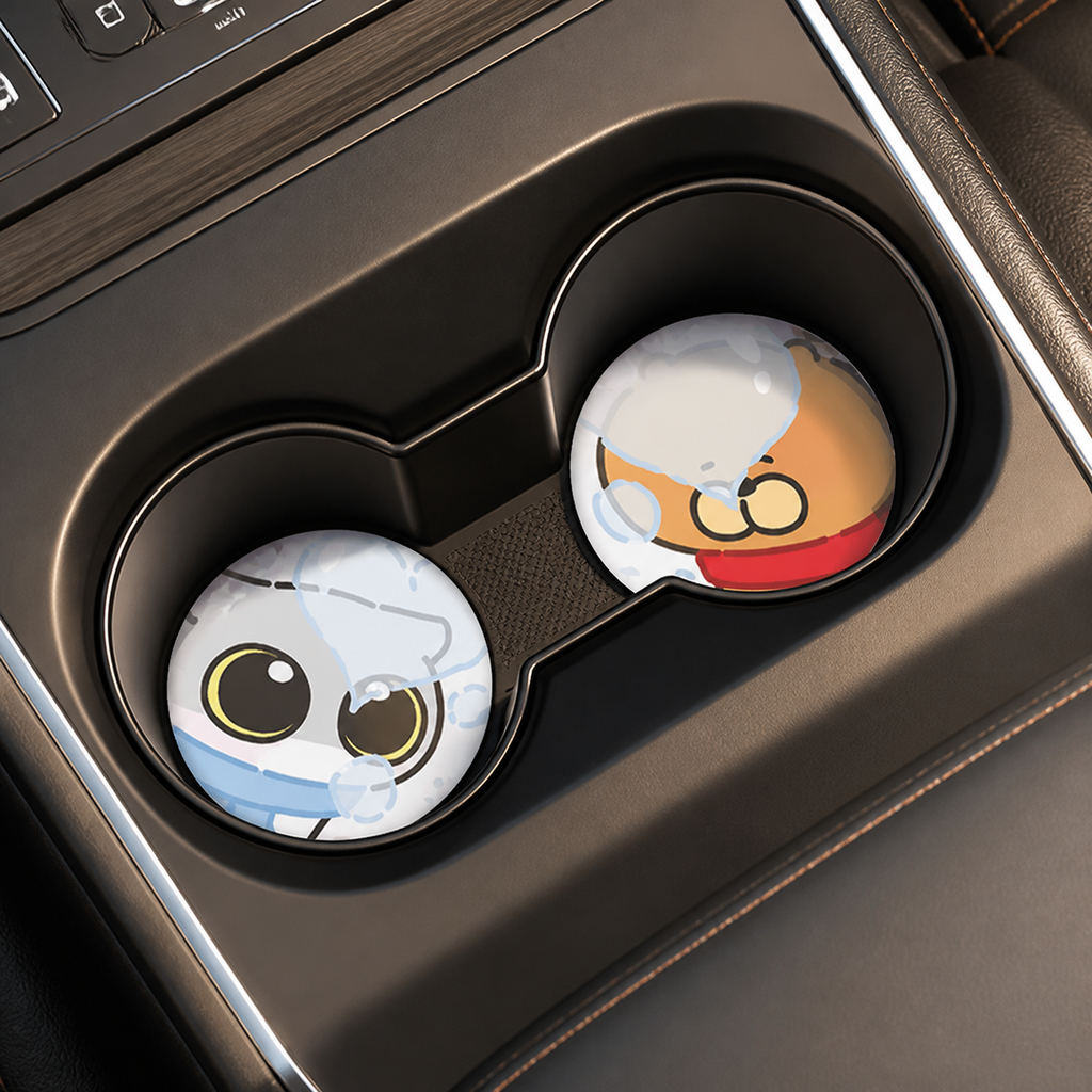 Bubbly Buddies Leather Car Coasters, Set of 2