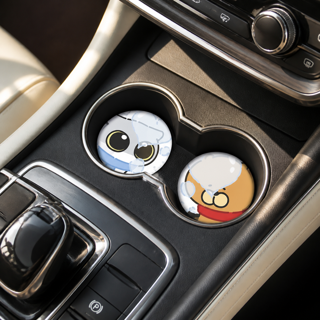 Bubbly Buddies Leather Car Coasters, Set of 2