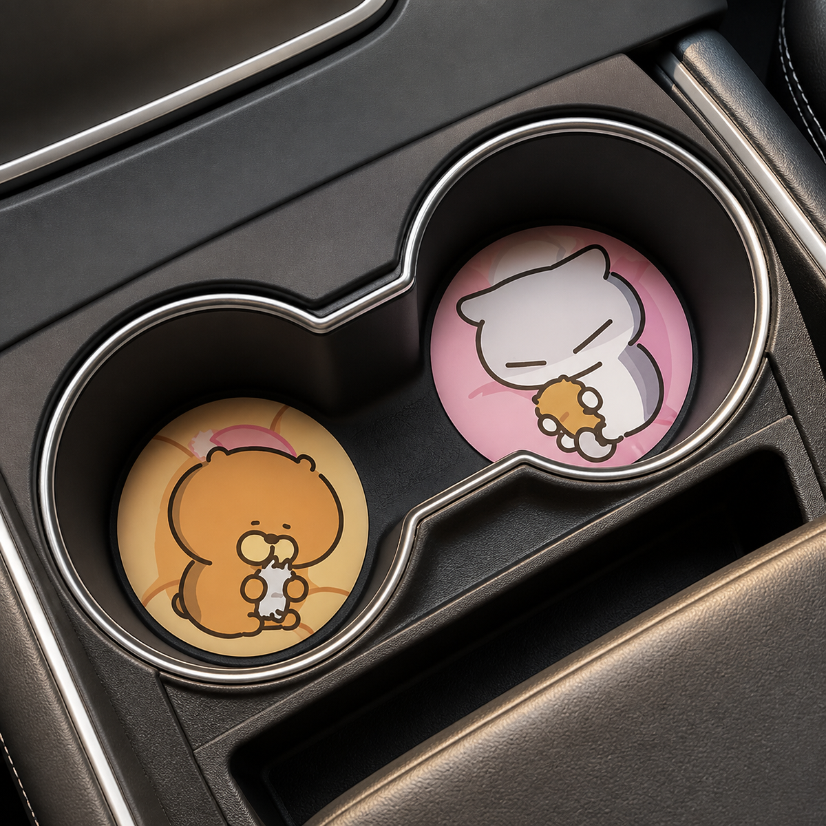 Bubbly Buddies Leather Car Coasters, Set of 2