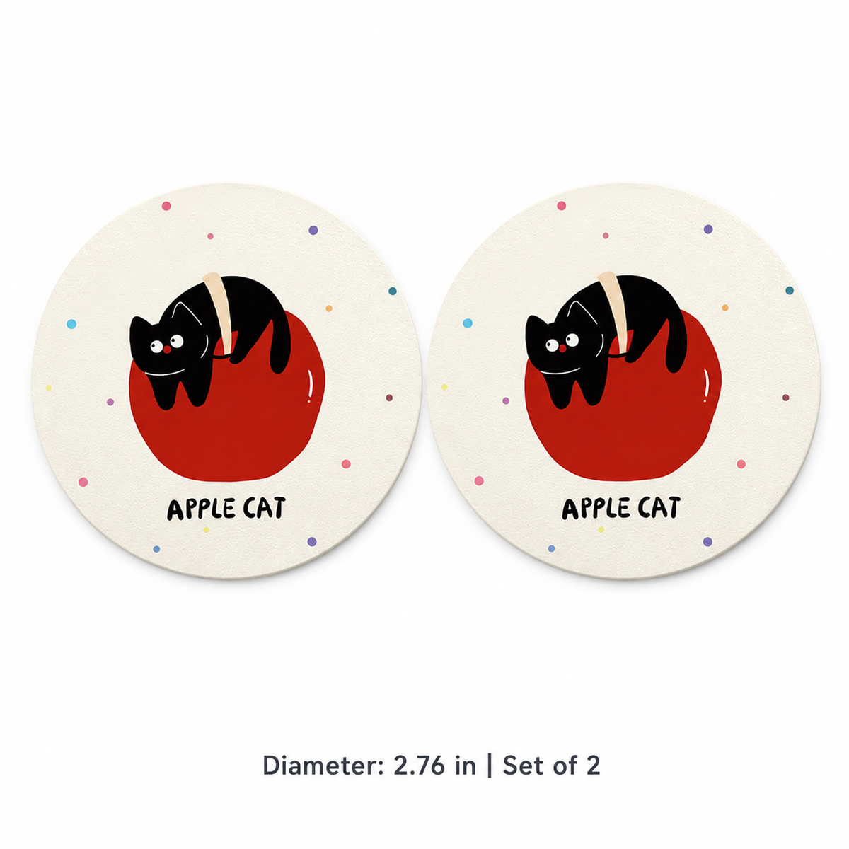 Apple Cat Leather Car Coaster, Set of 2