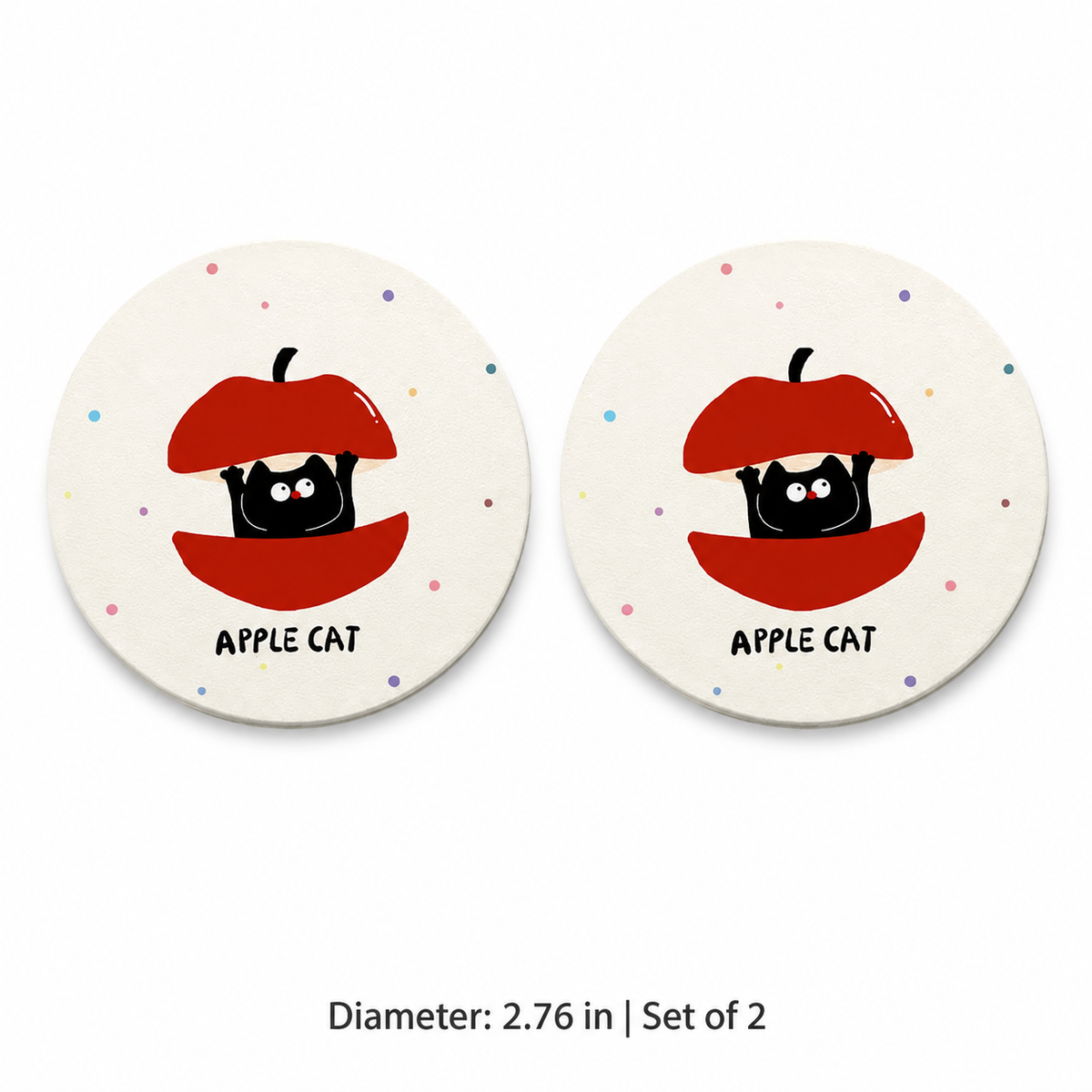 Apple Cat Leather Car Coaster, Set of 2