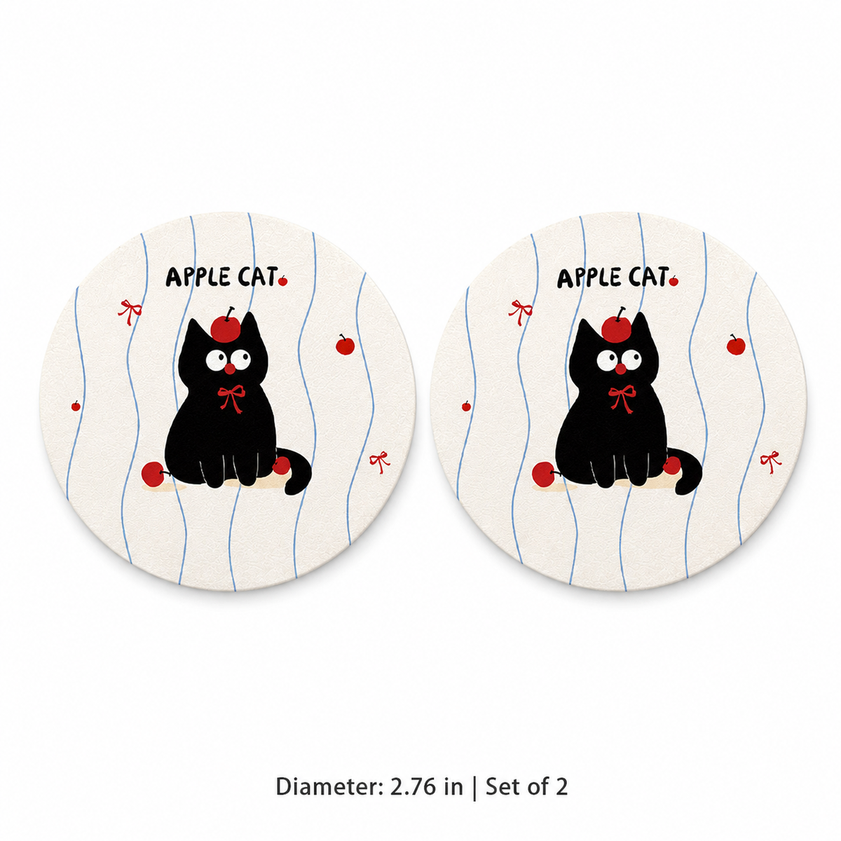 Apple Cat Leather Car Coaster, Set of 2