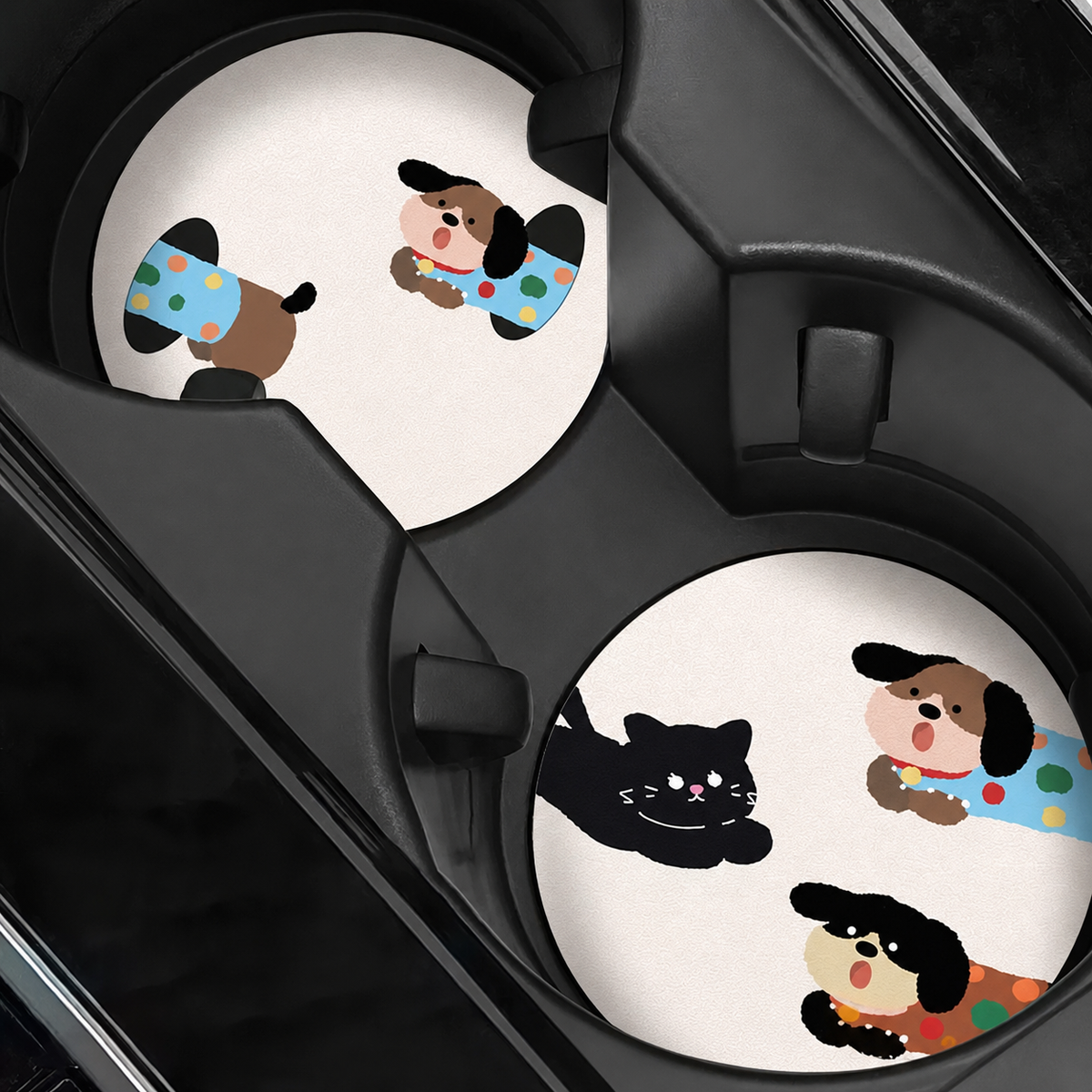 Happy Every Day Pet Leather Car Coaster, Set of 2