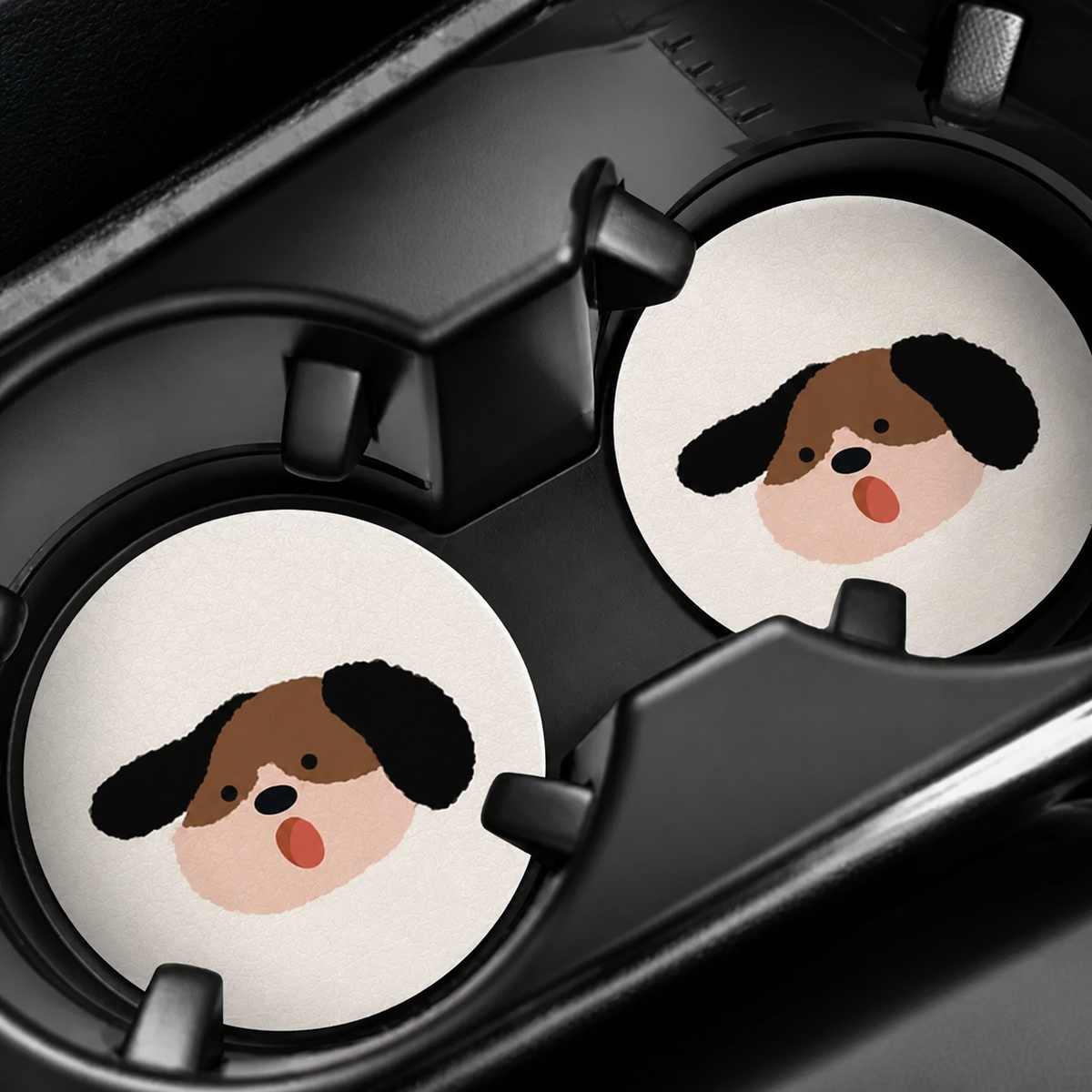 Happy Every Day Pet Leather Car Coaster, Set of 2