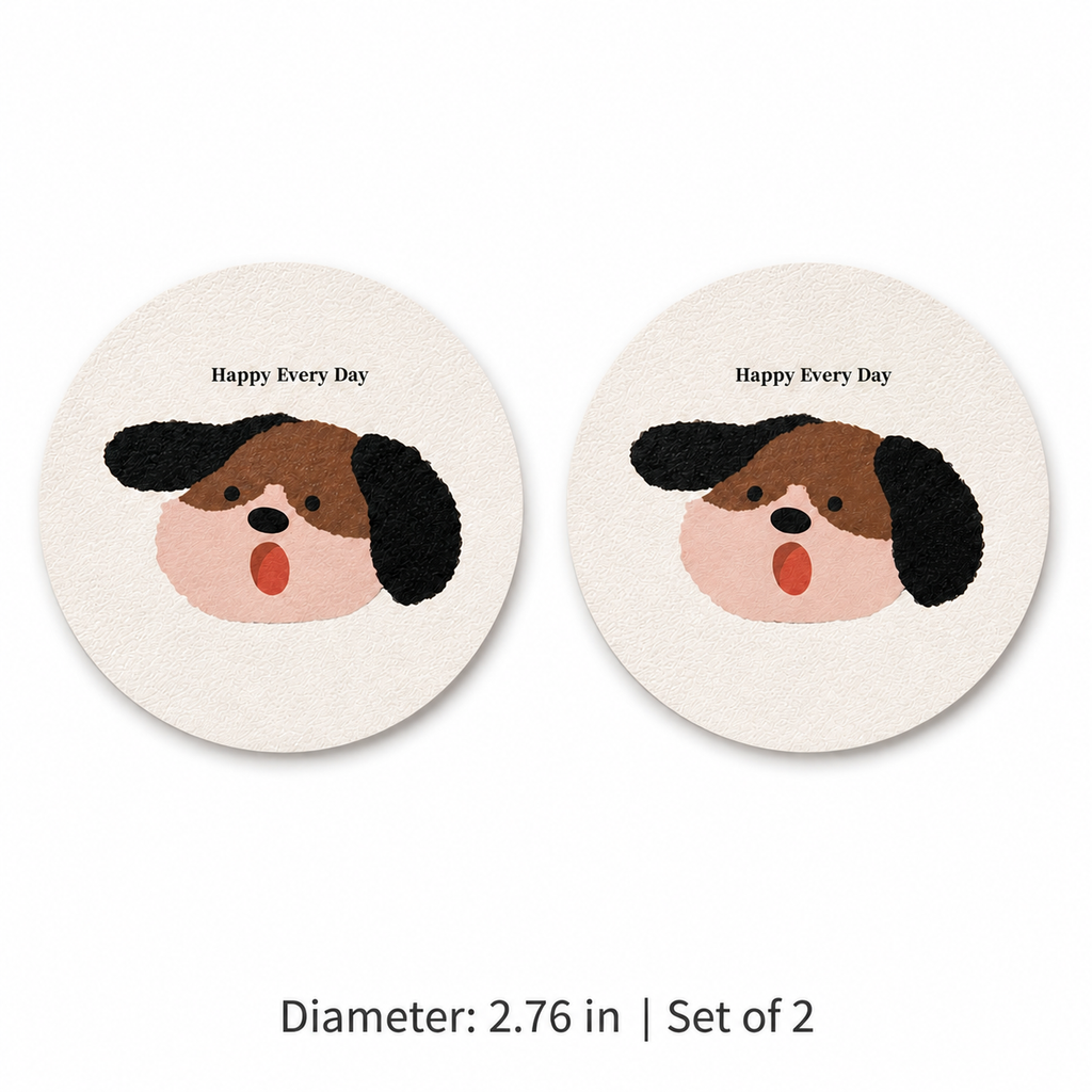 Happy Every Day Pet Leather Car Coaster, Set of 2