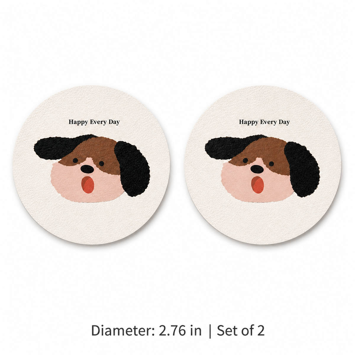 Happy Every Day Pet Leather Car Coaster, Set of 2
