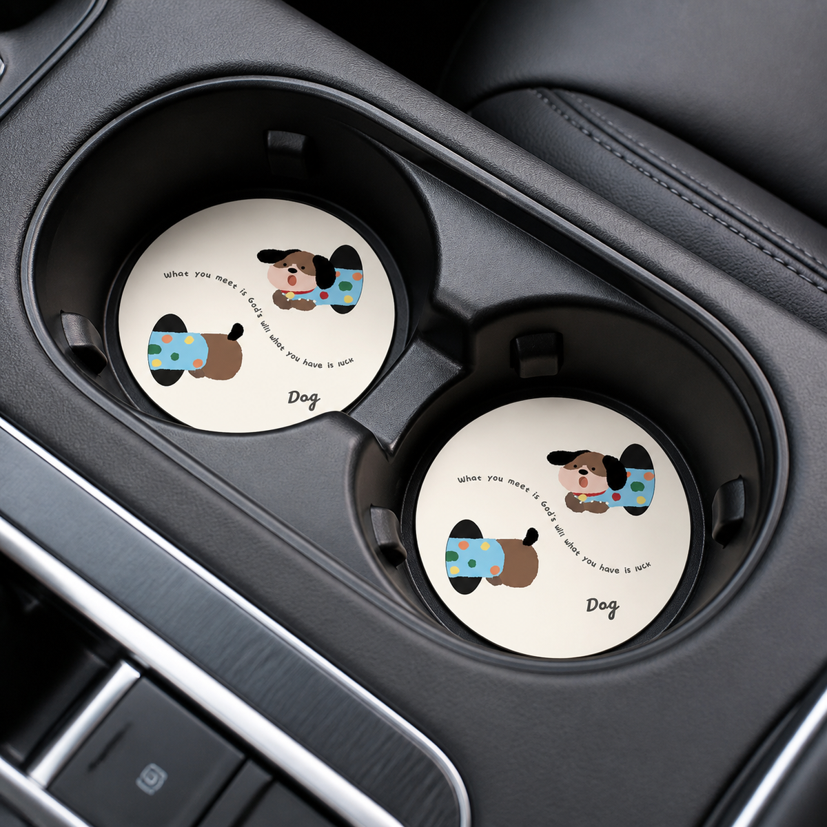 Happy Every Day Pet Leather Car Coaster, Set of 2