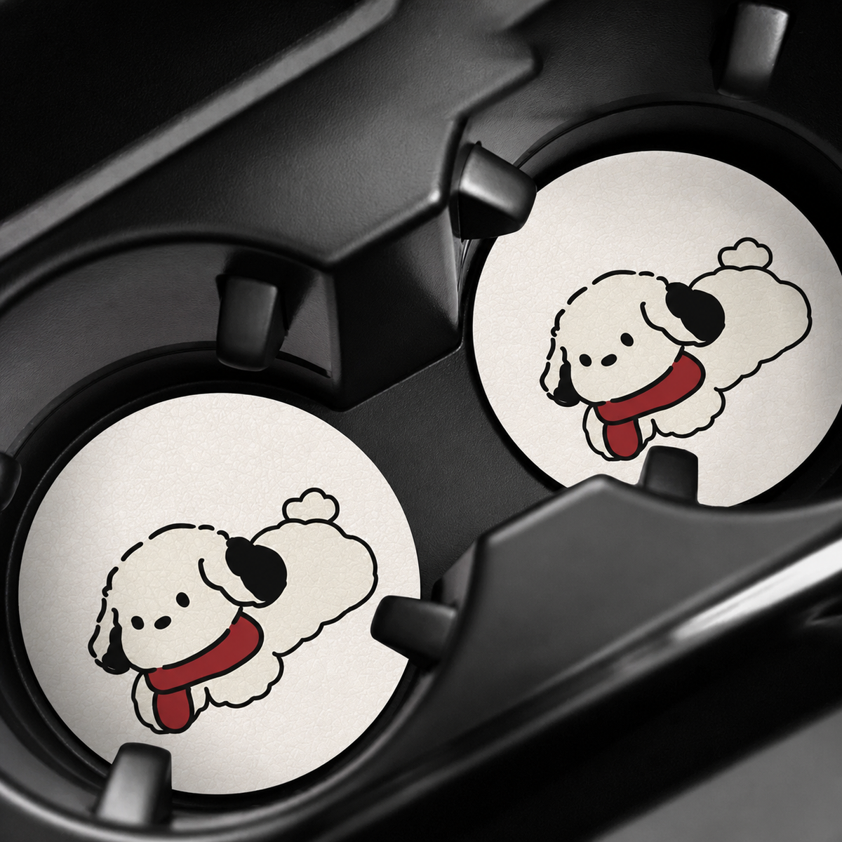 Happy Every Day Pet Leather Car Coaster, Set of 2