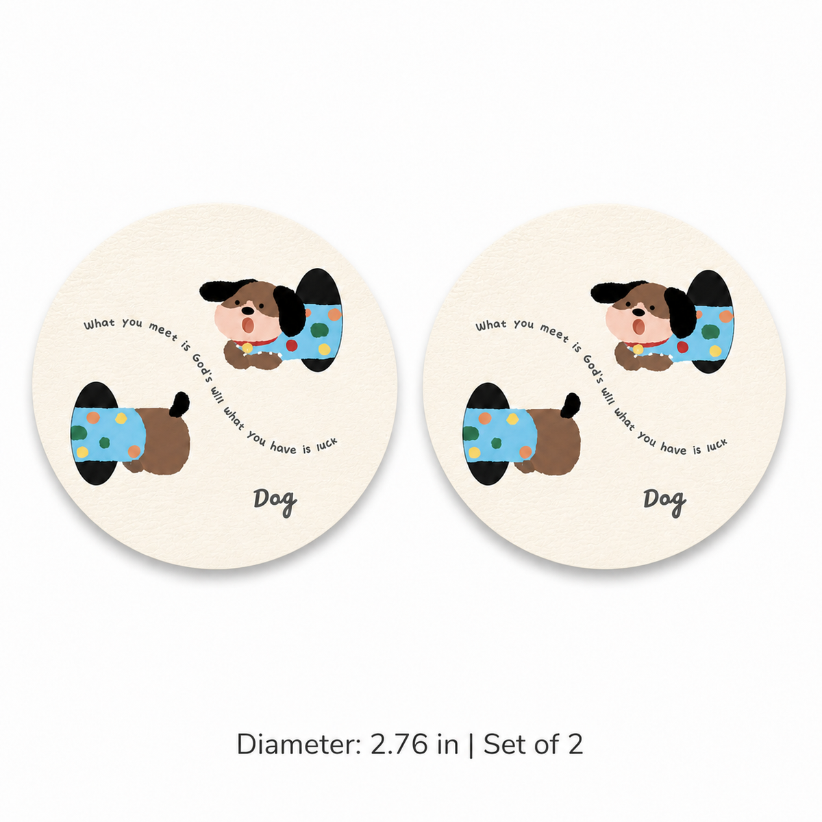 Happy Every Day Pet Leather Car Coaster, Set of 2